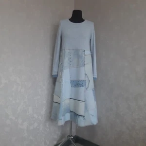 Boho patchwork dress, Light blue denim dress, Blue soft dress in street fashion - Picture 1 of 10