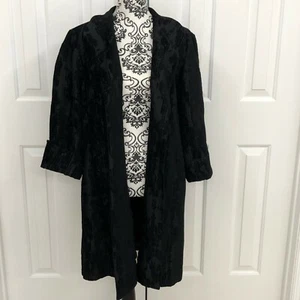 Eileen Fisher Sz XL Black Pockets Boho Duster Open Front Cardigan Woven Blazer  - Picture 1 of 11