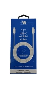 Just Wireless 12' USB-C to USB-C PVC Cable - White - Picture 1 of 2