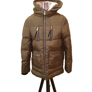 Zara Women Down Puffer Jacket, Size S US, Khaki Green, Lamb's Wool Hood, Zips - Picture 1 of 9
