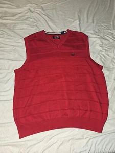 Chaps Est 1978 Mens XL Large Red Sweater Vest Pullover Red On Red Knit Stripes - Picture 1 of 21