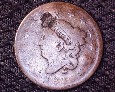 Counter Stamped/ Damaged  1816 Matron Head Large Cent   # LC046 Cover