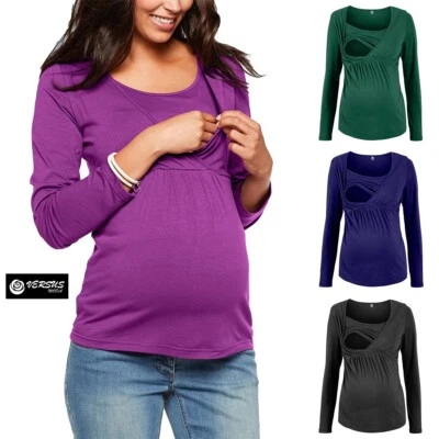 Jersey Vêtements de Maternité Et Allaitement Manches Longues T-Shirt Porter - Photo 1/4