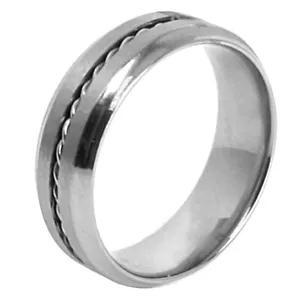 Anillo de banda de 7 mm con acento de torsión de cuerda de acero inoxidable para hombre - Imagen 1 de 1