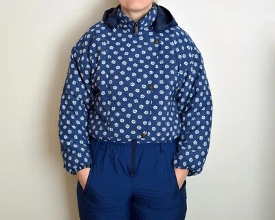 women's retro vintage SKI SUIT snowsuit size M onesi onepiece 80s blue floral - Image 1 of 4