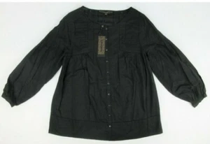 MAXSPORT Women's Blouse Black 3/4 XS Sleeves Button Up 100% Cotton NWT $140 - Picture 1 of 4