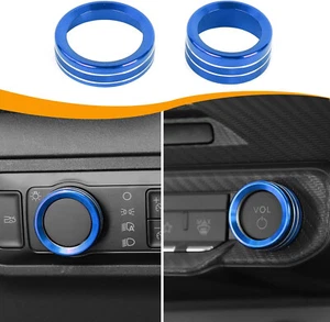 2PCS Blue Aluminum Volume Headlight Knob Ring Trim Cover Fits 24-25 Mustang - Picture 1 of 7