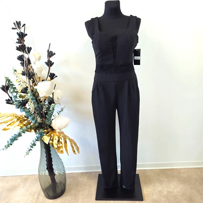 Damen Overall mit Spitze Jumpsuit Eleganter Hosenanzug Größe XL Schwarz - Bild 1 von 4