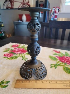 Vintage Brass Filigree Pillar Candle Holder Ornate Stand 🕯 - Picture 1 of 16