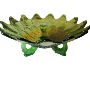 Antique Northwood Glass Co. green Iridescent glass bowl LEAF AND BEADS c.1905 - Picture 1 of 4