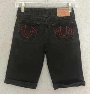 True Religion Geno Denim Jean Shorts Girls 8 Black Relaxed Slim Rolled Cuff Hem - Picture 1 of 8
