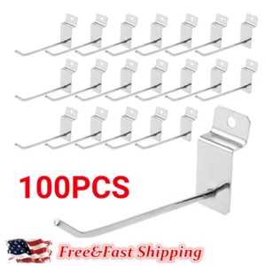 Lot of 100 Chrome Silver 10" (inch)Single Stem Slatwall Hooks for Retail Display - Picture 1 of 8