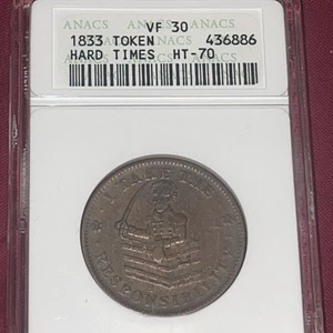 1833 I Take the Responsibility HT-70 ANACS Soapbox Holder VF 20 Andrew Jackson - Picture 1 of 6