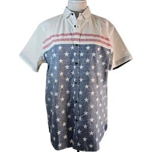 Free Planet USA Mens Large Patriotic Flag Button Front Shirt - Picture 1 of 10
