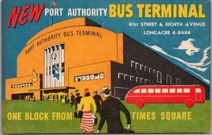 Postal vintage 1950 de la ciudad de Nueva York "NUEVA TERMINAL DE AUTOBUSES DE LA AUTORIDAD PORTUARIA" lino - Imagen 1 de 2