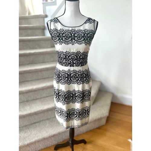Abito tubino senza maniche Kate Spade cotone seta bianco e nero stampa pizzo