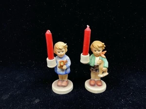 Goebel Hummel Candleholders - HUM 115 Girl with Nosegay & HUM 117 Boy with Horse - Picture 1 of 4