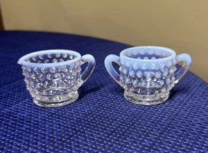 Vintage Fenton Glass Opalescent “FRENCH” Hobnail Creamer ~ Open Sugar Bowl Set - Picture 1 of 5