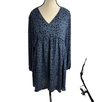 Vestido Babydoll Davi & Dani Para Mujer 1X Azul Negro Estampado Animal Manga Larga Cuello en V Foto 1 de 4