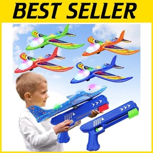Kids Outdoor Flying Toy - 4 Pack Airplane Launchers with LED Lights and Stickers - Picture 1 of 8