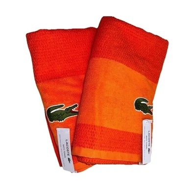 Toalla de baño naranja Lacoste 100 % algodón 30" x 52" logotipo de cocodrilo grande nueva con etiquetas Foto 1 de 4