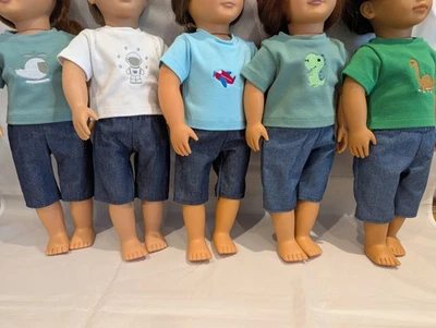 P B CRAFTS 18" Junge Puppen Jeansshorts & besticktes T-Shirt passt Our Generation AG D/Frnd