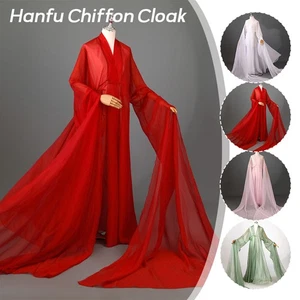 Mantello chiffon Hanfu cappotto manica lunga largo danza cinese performance costume mantello - Foto 1 di 16