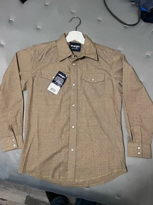 Camisa a Presión Wrangler Western Pearl Niños L 10-12 Tostada Cuadros Manga Larga Vaquero Foto 1 de 4