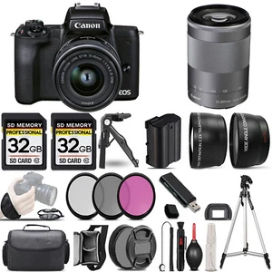 Canon M50 II +15-45mm Lens (Black) +55-200mm IS Lens (Silver) +3 PC Filter +64GB - Picture 1 of 10