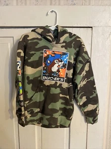 Buc-ee's Pullover Hoodie Kids XS Green Camouflage Logo Graphic Print Long Sleeve - Foto 1 di 5