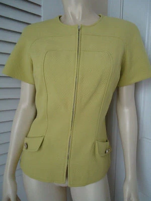 Blazer Rickie Freeman Teri Jon 6 Verde Lima Algodón Mezcla Elástica Cremallera Frontal Retro Foto 1 de 4