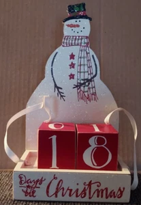Christmas Countdown Blocks Snowman 32 Days Vintage Wood Glitter Sparkle - Picture 1 of 5