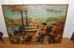 Vintage SELTEN Koch Metall Bier Flussboot Schild GAS ÖL SODA COLA 28" x 22" - Bild 1 von 12