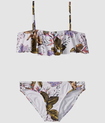 $49 O'Neill Girls White Floral Print Bandeau 2-Piece Bikini Set Swimwear Size 14 - Image 1 of 4