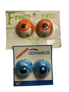 Cuentas de rana de cerámica pintadas de 2"" de colección Macrame Crafts nuevas azul naranja - Imagen 1 de 6