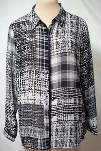 Vince Camuto Semi Sheer Black/White Plaid/Tweed Button Shirt/Blouse-Pleather -XL - Picture 1 of 9