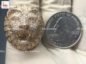 3.60 - 4 Ct H-I/VS1 Round Diamonds Lion Men's Ring 18Kt Yellow Real Gold - Picture 1 of 6