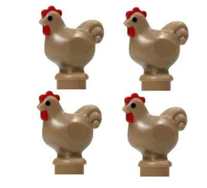 4 LEGO bronceado POLLO - Castillo Granja Pollo Gallo Gallo Pájaro Animal Nuevo minifigura - Imagen 1 de 1