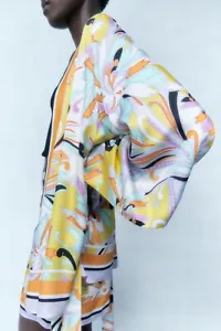 ZARA Lilac Kimono Jacket S M UK 8 10 12 Chest 43". Printed Belted Boho Gorgeous! - Picture 1 of 13