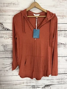 Market & Spruce Shirt Womens Long Sleeve Sweatshirt Hooded Small Orange New - Picture 1 of 11