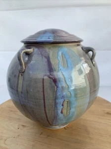 Vintage Pottery Vase Green & Earth Tones 9 Inches Tall Organic Nature Tone - Picture 1 of 14