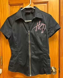 Harley Davidson Damen Medium Schwarz Kurzarm Zip Up Shirt & Pink - T-Shirt - Bild 1 von 10