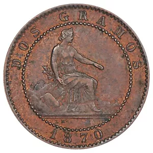 Spain - 2 centimos 1870 Provisional Government Barcelona bronze KM.661 Cal.26 - Picture 1 of 2