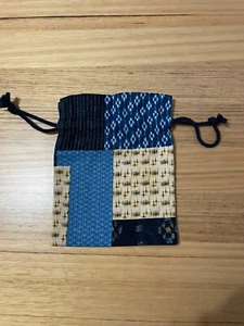 Japanese Blue Print Polyester Cotton Drawstring Pouch Cotton Lining - Picture 1 of 8
