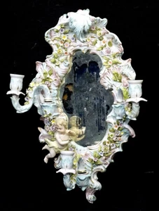 STUNNING! Antique DRESDEN MEISSEN 19th C Porcelain CANDLE HOLDER MIRROR SCONCE - Picture 1 of 13