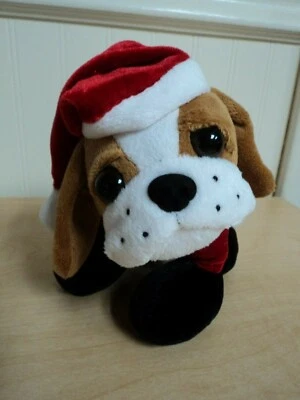 DAN DEE Collectors Choice CHRISTMAS DOG Plush Santa Hat Black Boots Tan Puppy 7" - Image 1 of 4
