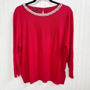 Suéter ligero Talbots True Red Pearl Escote con cuentas para mujer talla XL NUEVO - Imagen 1 de 6