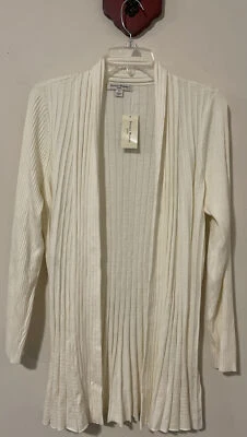 Studio Works Womens Petite Large Ivory Open-Front Ribbed Cardigan NWT! A6159 - Image 1 of 4