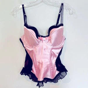 Victoria's Secret Sexy Little Things Bustier Korsett Damen 36C Rosa Schwarz Retro - Bild 1 von 8