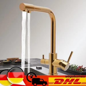 Grifo de agua potable de 3 vías dorado grifo de cocina filtro de agua grifo NUEVO - Imagen 1 de 16